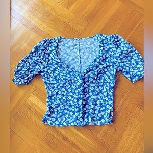 Reformation Puff Sleeve Top - Blue Floral